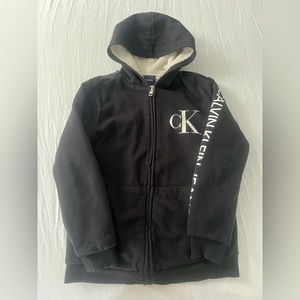 CALVIN KLEIN Big Boys Monogram Duo Sherpa Lined Full Zip Sweatshirt (SIZE SMALL)